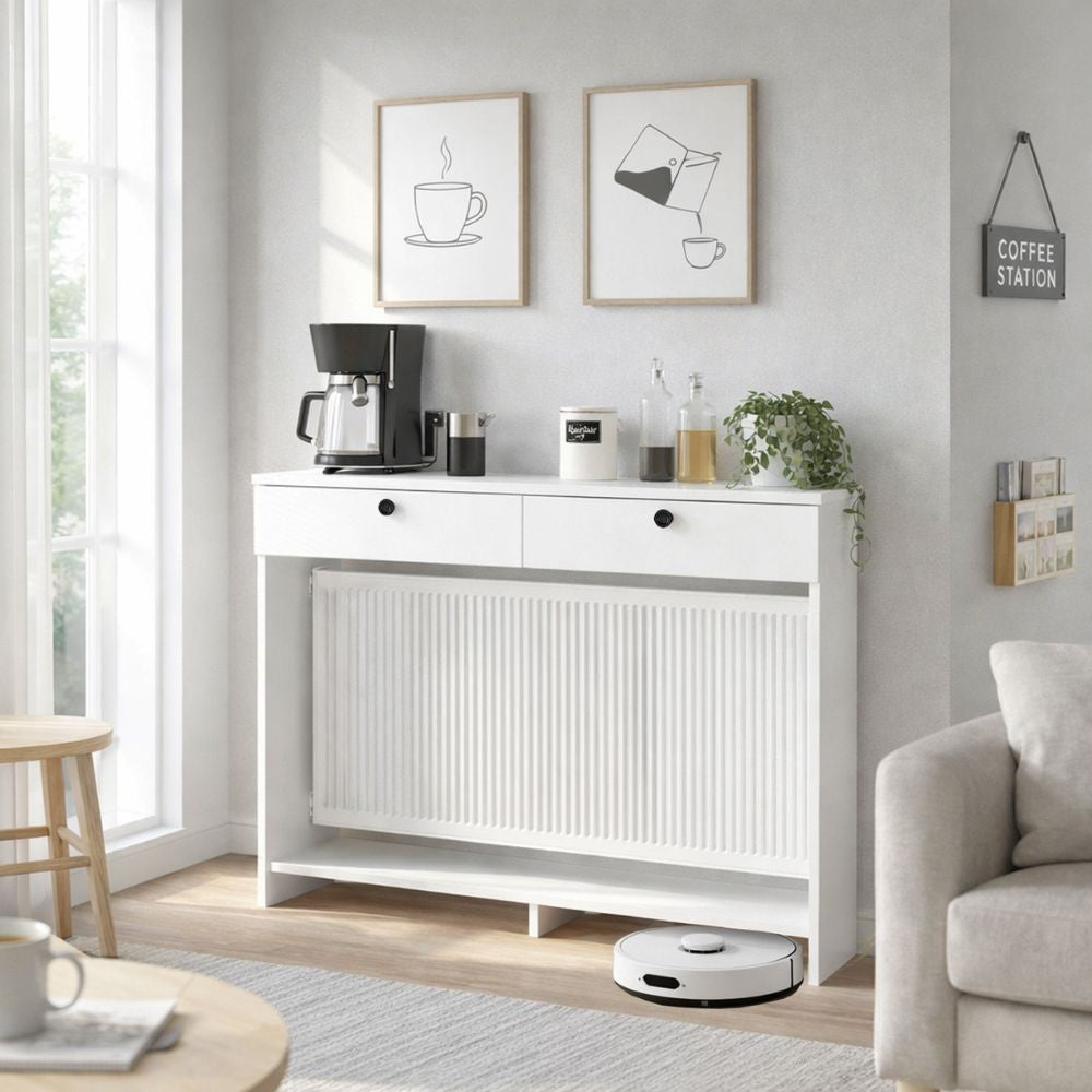 Consolle copri termosifone Opelya 130 cm. con due ante a ribalta colore bianco