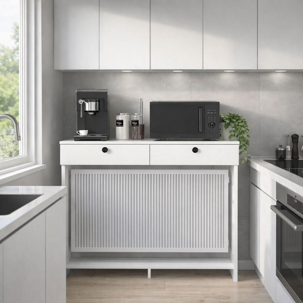 Consolle copri termosifone Opelya 130 cm. con due ante a ribalta colore bianco