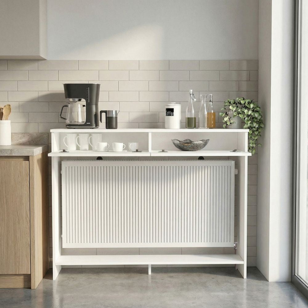 Consolle copri termosifone Opelya 130 cm. con due ante a ribalta colore bianco