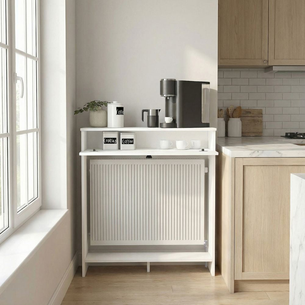 Consolle copri termosifone Opelya 90 cm. con anta a ribalta colore bianco