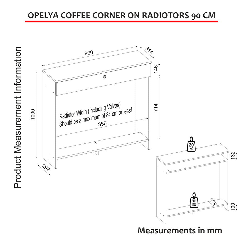 Consolle copri termosifone Opelya 90 cm. con anta a ribalta colore bianco