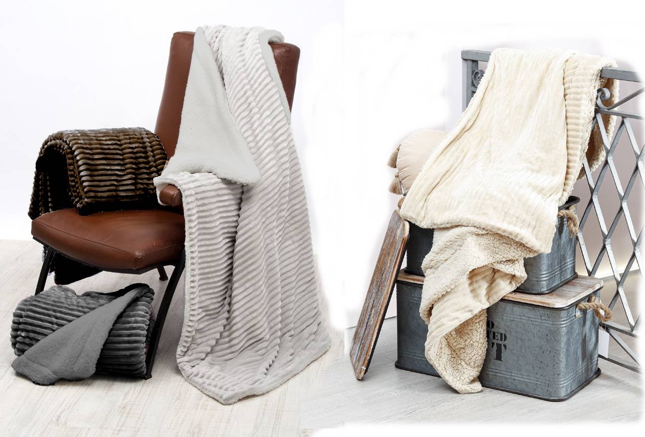 Coperta in pile di qualità in tinta unita con lavorazione a righe SUPER MORBIDA