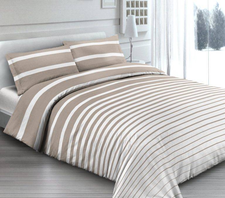 Coppia federe per guanciale letto rigate beige in cotone percalle made in Italy - Milano 7 Arte e Design