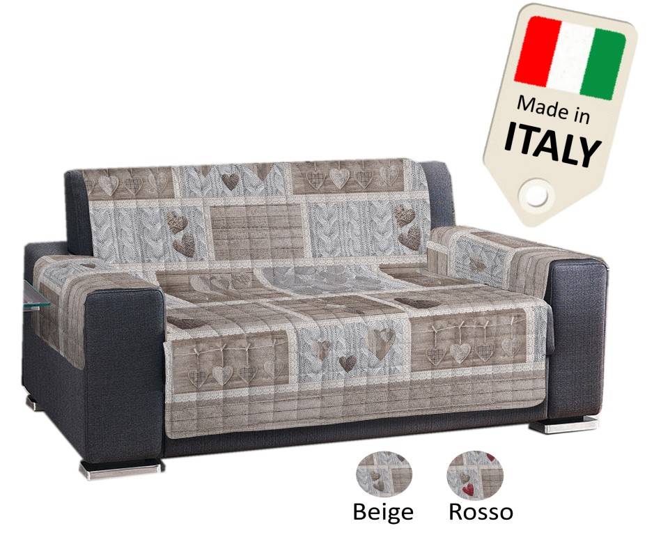 Copridivano 3 posti Trapuntato made Italy cotone 100% Salvadivano cuori beige - Milano 7 Arte e Design
