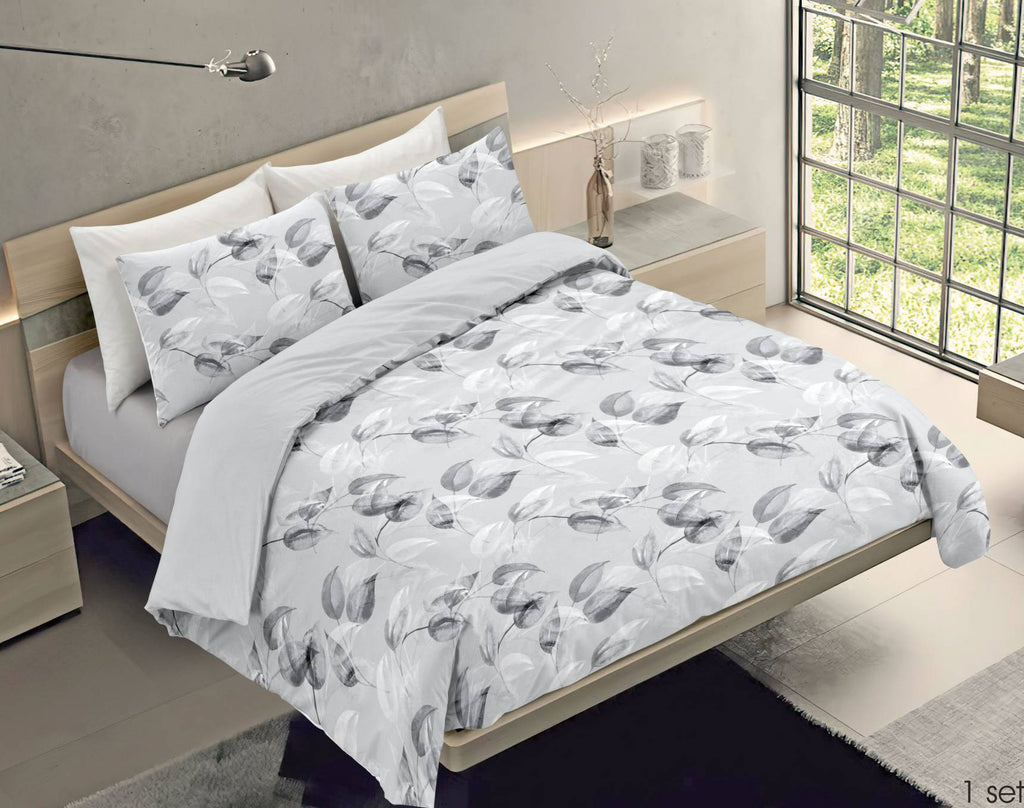 Copripiumino matrimoniale 2 piazze fiorato e tinta unita in cotone con federe