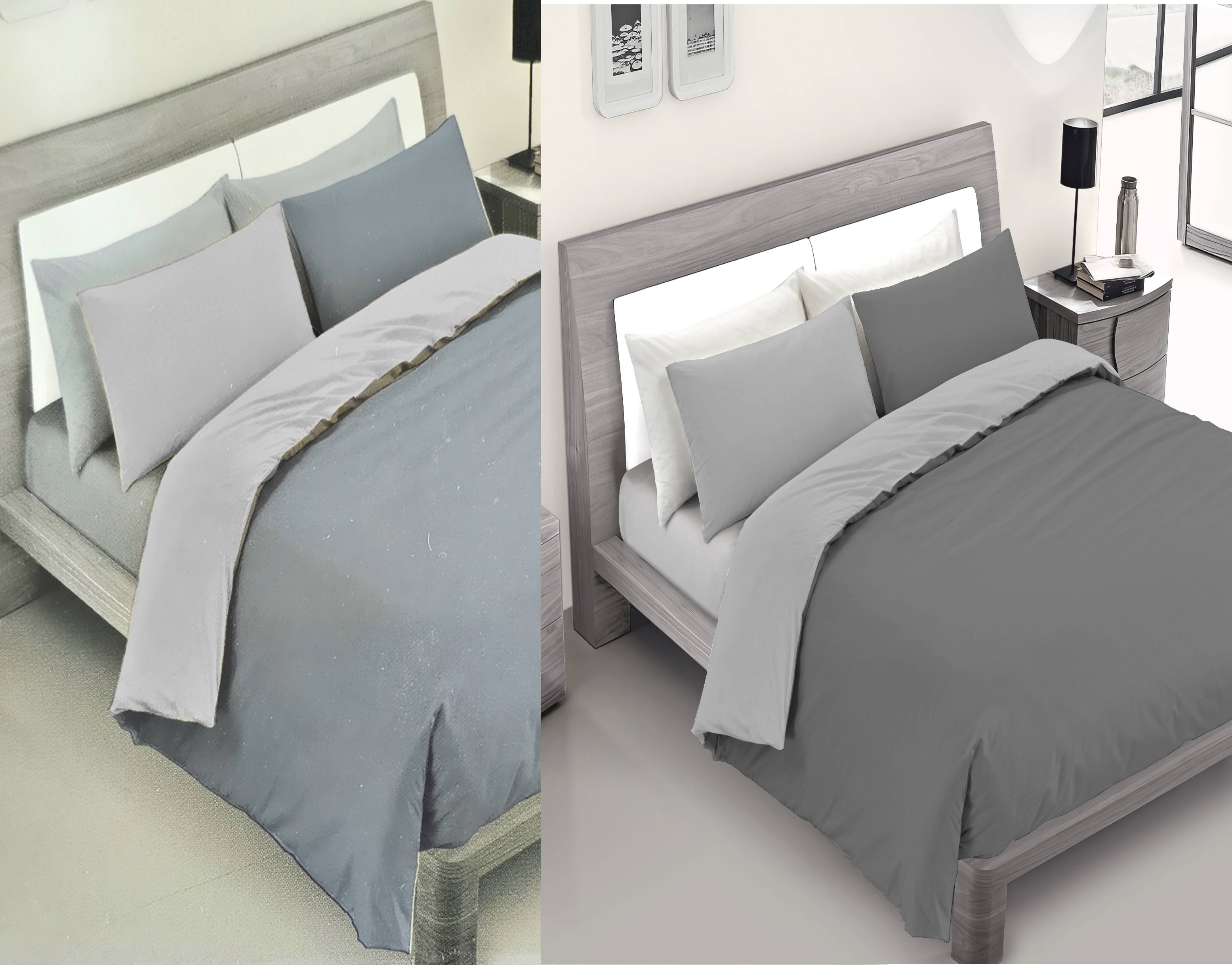 Copripiumino matrimoniale 2 piazze tinta unita double face in cotone con federe