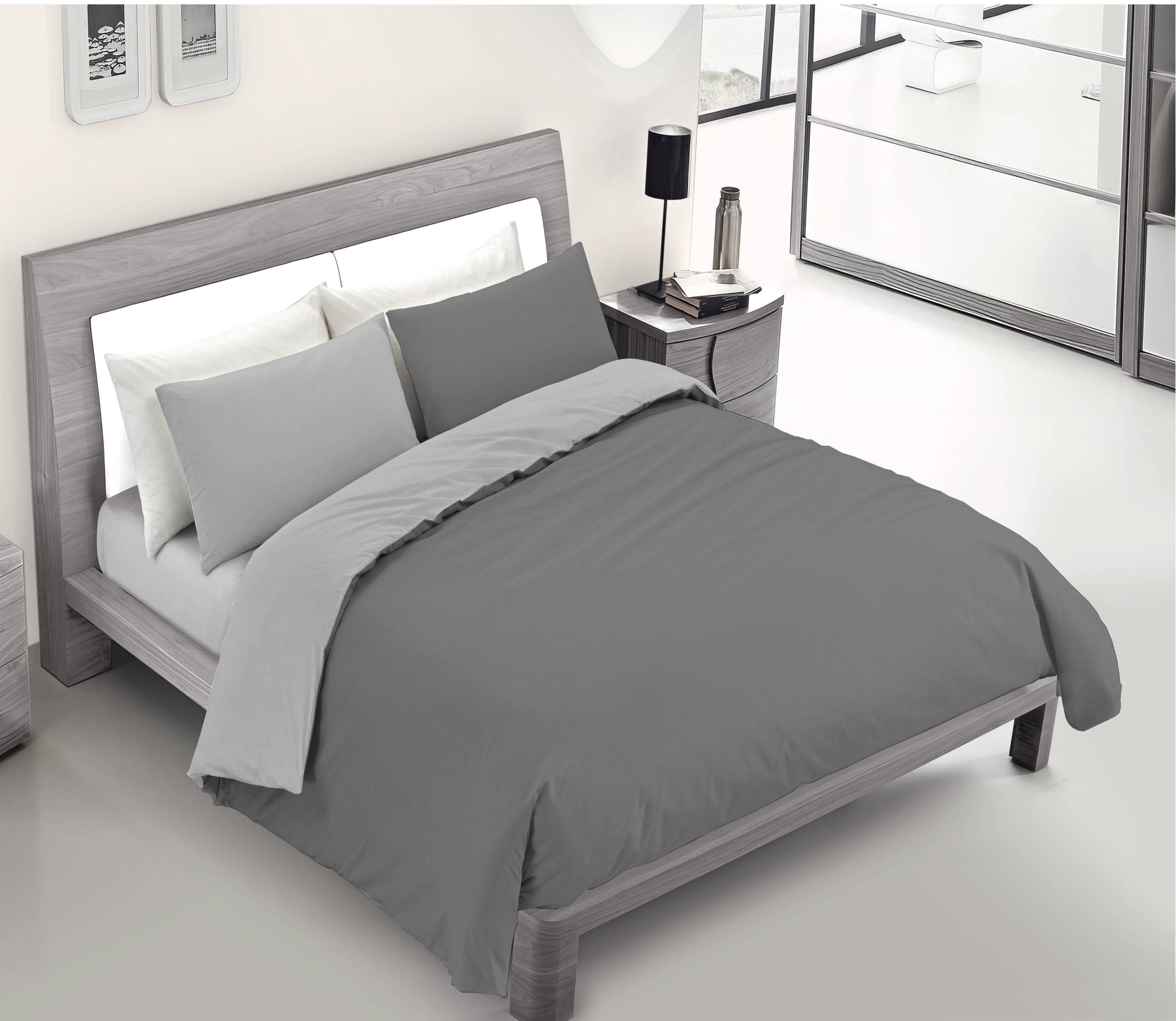 Copripiumino matrimoniale 2 piazze tinta unita double face in cotone con federe