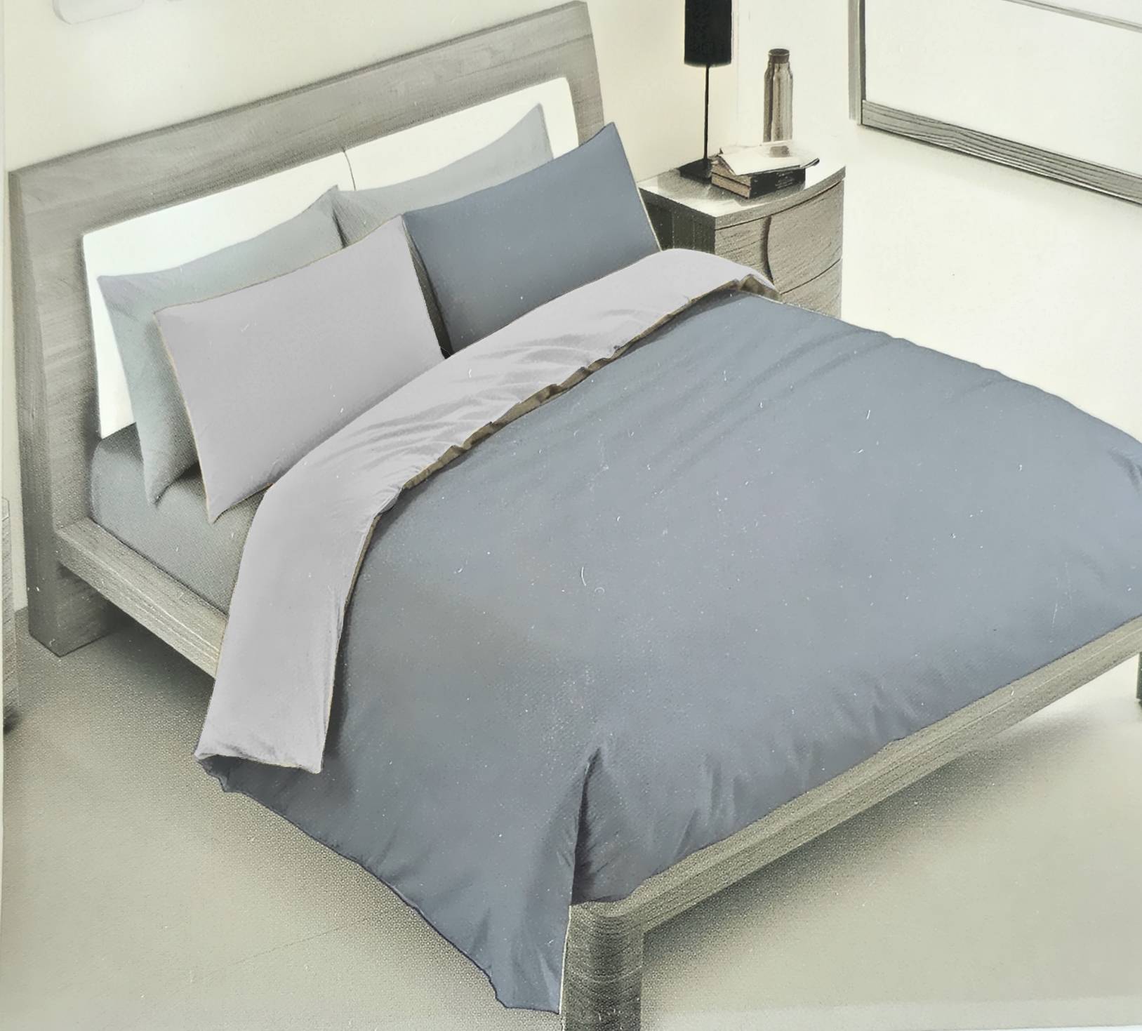 Copripiumino matrimoniale 2 piazze tinta unita double face in cotone con federe