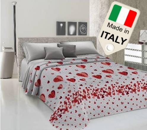 Copritutto telo arredo copriletto cotone piazza e mezza cuori mongolfiere rosso - Milano 7 Arte e Design