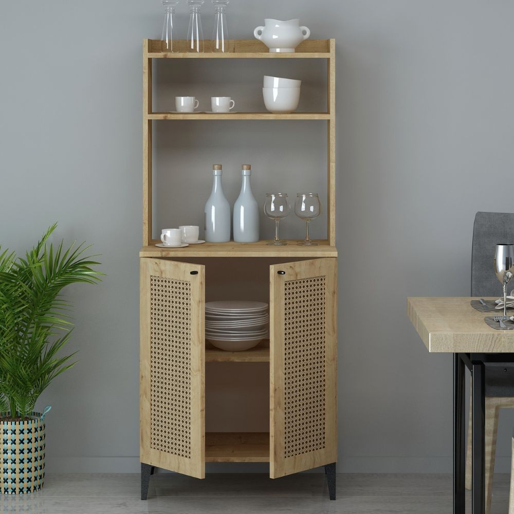 Credenza alta Zanne 2 ante e vani a giorno per forno microonde rovere