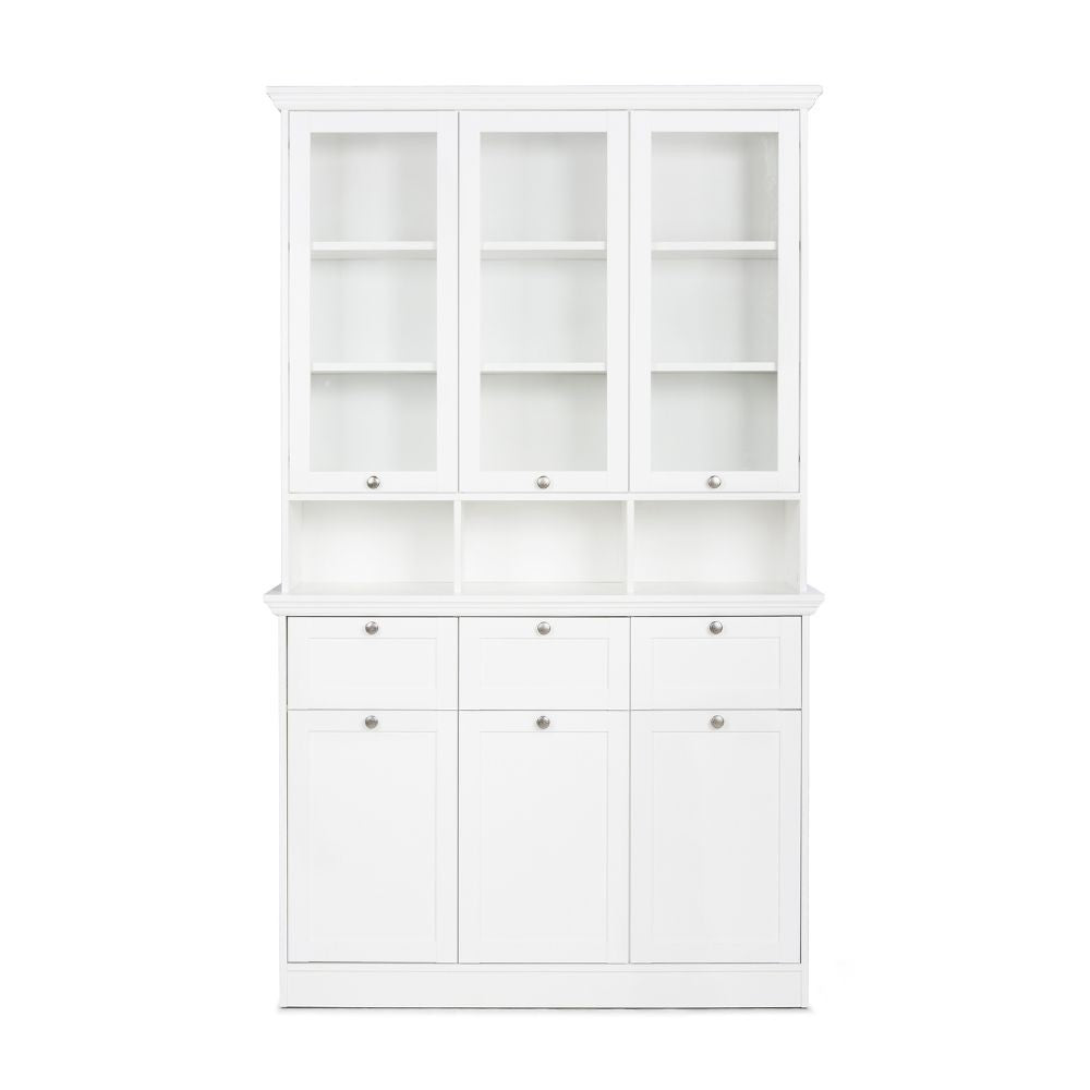Credenza con vetrina Landwood50 3 ante vetro superiori 3 ante inferiori vani a giorno e 3 cassetti in bianco