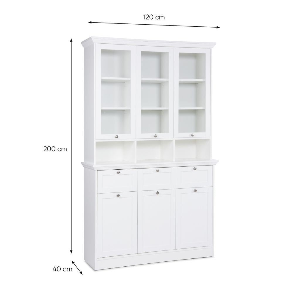 Credenza con vetrina Landwood50 3 ante vetro superiori 3 ante inferiori vani a giorno e 3 cassetti in bianco