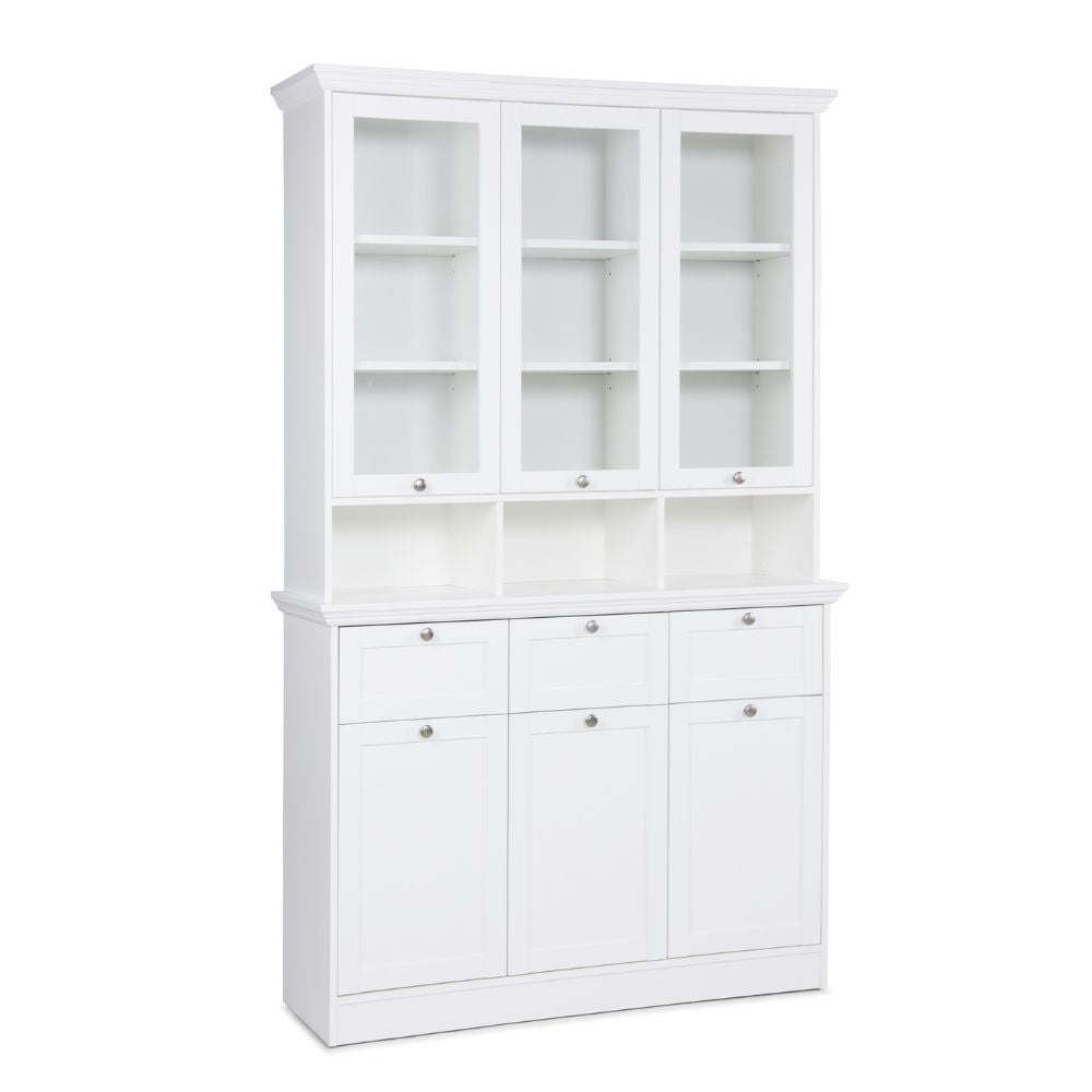 Credenza con vetrina Landwood50 3 ante vetro superiori 3 ante inferiori vani a giorno e 3 cassetti in bianco