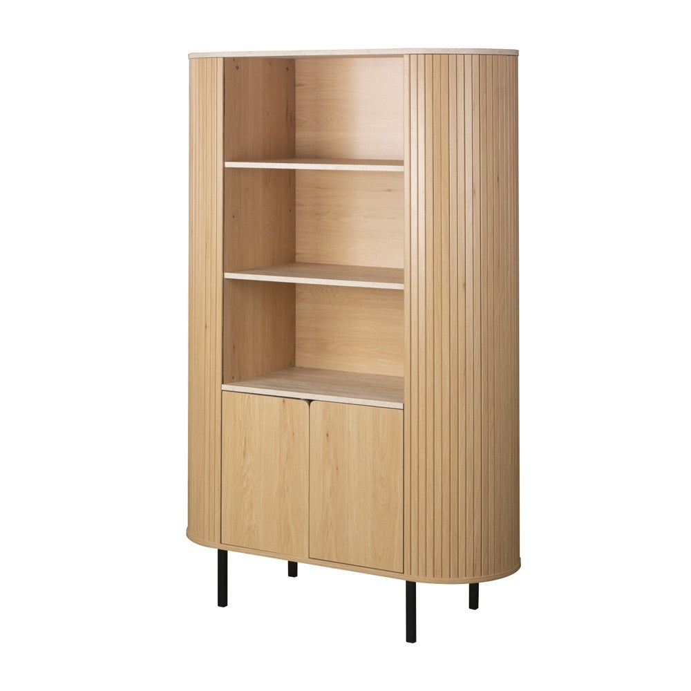 Credenza Fabia 53A 2 ante colore rovere e 3 vani a giorno con ripiani effetto travertino