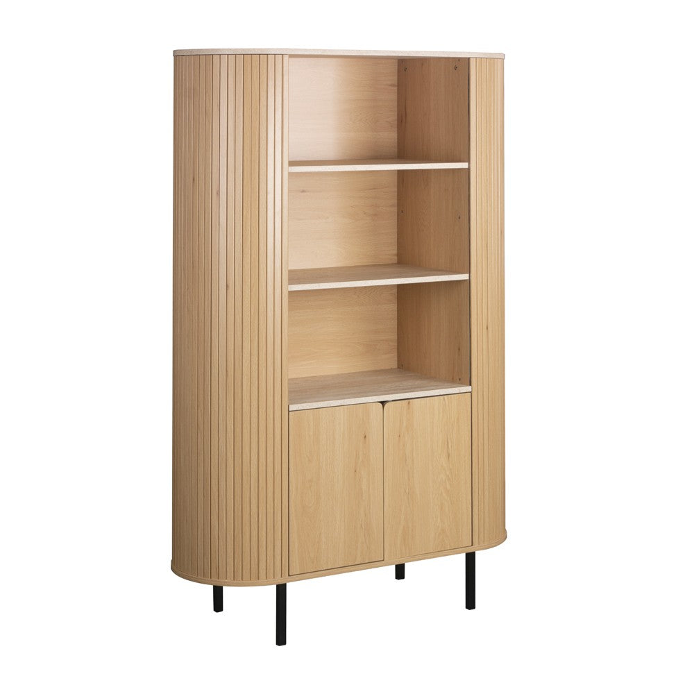 Credenza Fabia 53A 2 ante colore rovere e 3 vani a giorno con ripiani effetto travertino