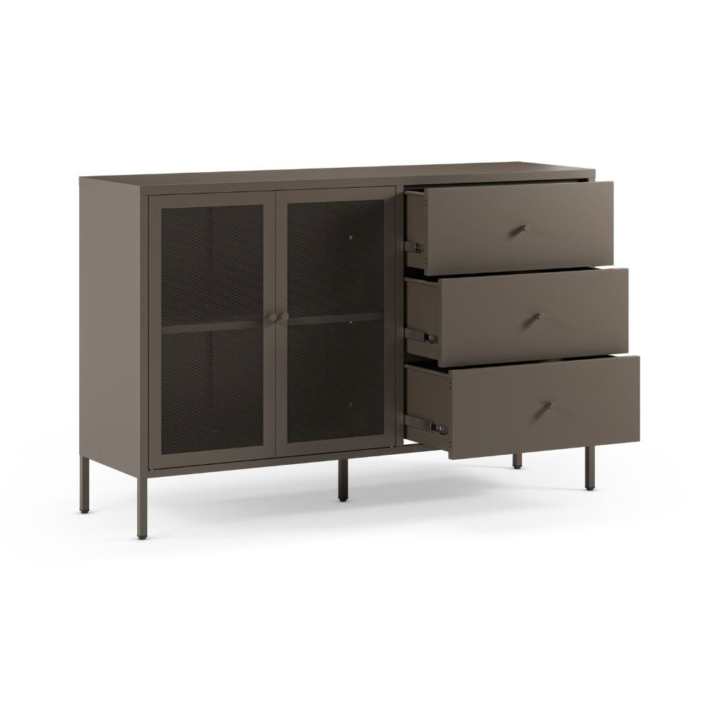 Credenza Fayna19352 in metallo con 2 ante e 3 cassetti colore mocha