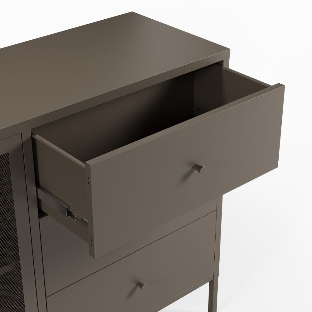 Credenza Fayna19352 in metallo con 2 ante e 3 cassetti colore mocha