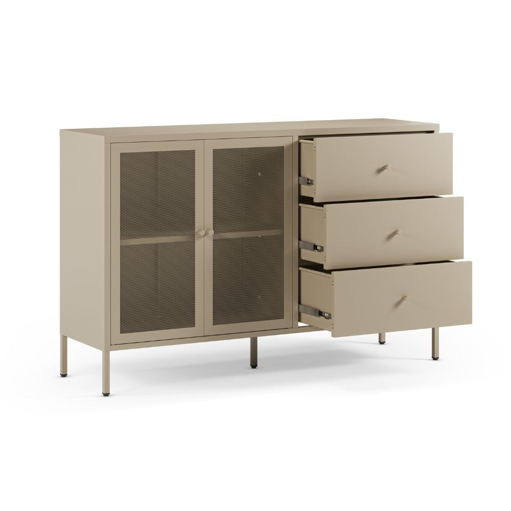 Credenza Fayna19353 in metallo con 2 ante e 3 cassetti colore sabbia