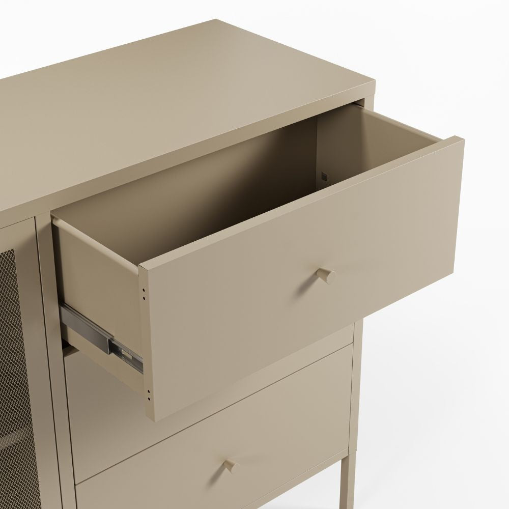 Credenza Fayna19353 in metallo con 2 ante e 3 cassetti colore sabbia