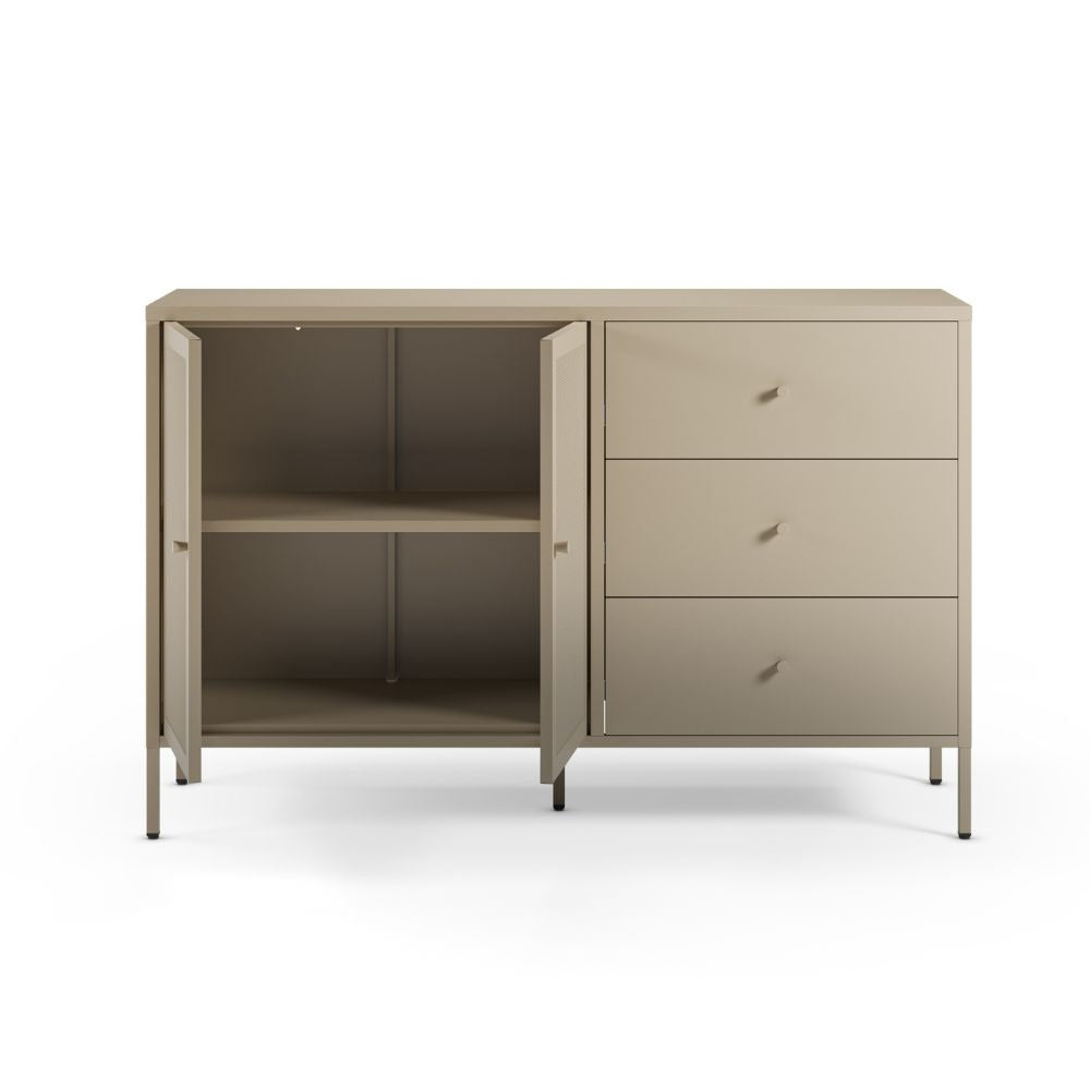 Credenza Fayna19353 in metallo con 2 ante e 3 cassetti colore sabbia