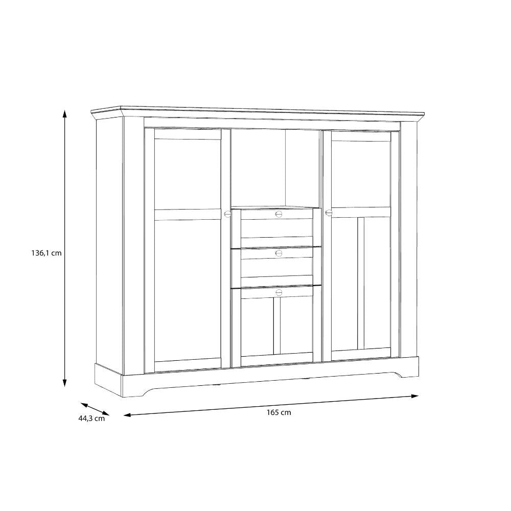 Credenza Forma con 2 cassetti e 3 ante con vetro temperato colore rovere neve e piano olmo scuro con luci integrate