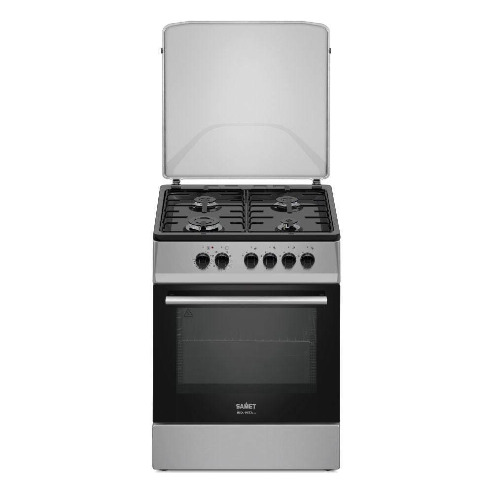 Cucina a gas Tremiti 60x60 con forno multifunzione e grill elettrico 70 litri silver e top nero classe A Samet Indomita Line