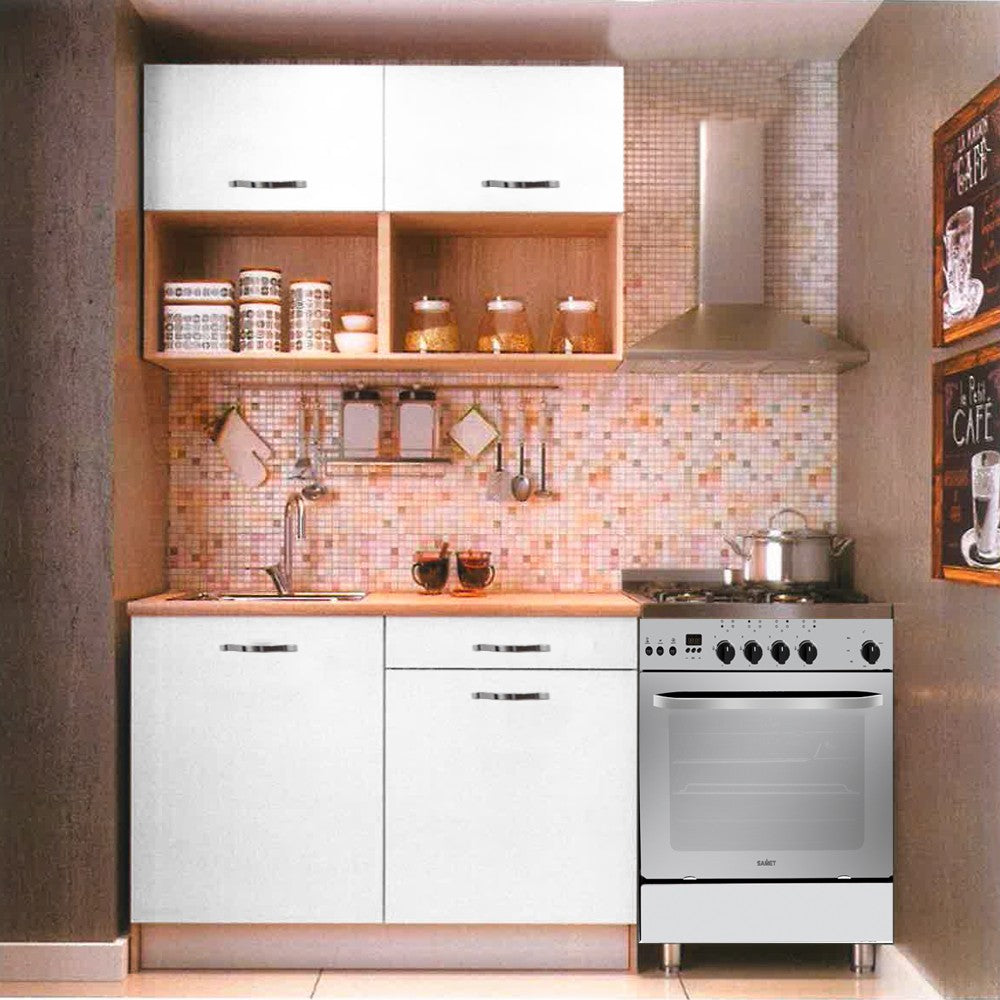 Cucina Cuneo 120 cm. H 220 cm. con cassa rovere e ante bianco opaco