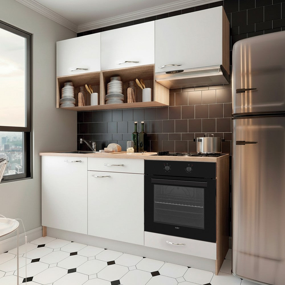 Cucina Cuneo 180 cm. H 220 cm. con cassa rovere e ante bianco opaco elettrodomestici inclusi