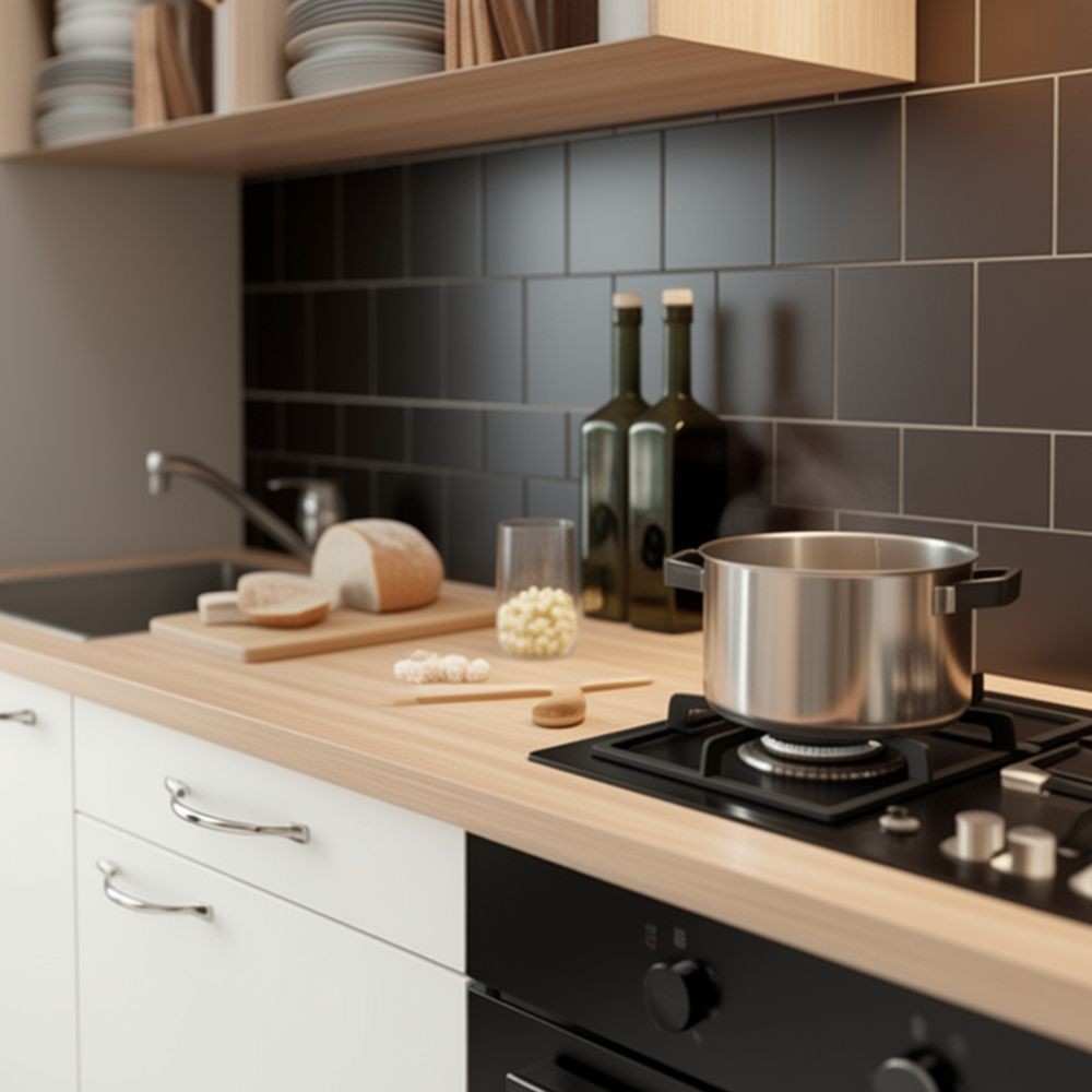 Cucina Cuneo 180 cm. H 220 cm. con cassa rovere e ante bianco opaco elettrodomestici inclusi