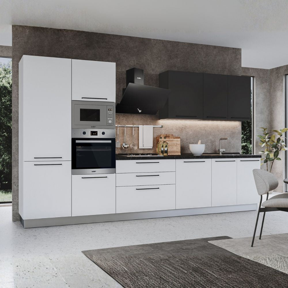 Cucina Iris Lusso 360 cm bianco opaco grigio antracite con elettrodomestici reversibile