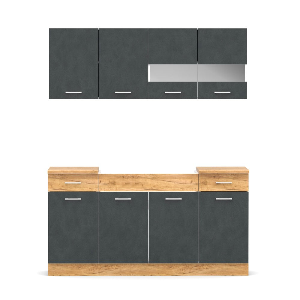 Cucina monoblocco 160 cm Erika in colore grigio matera e rovere con fianchi bianchi