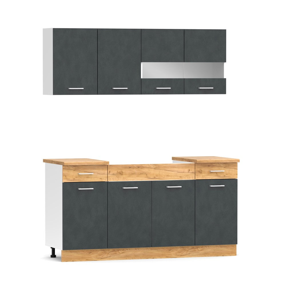Cucina monoblocco 160 cm Erika in colore grigio matera e rovere con fianchi bianchi