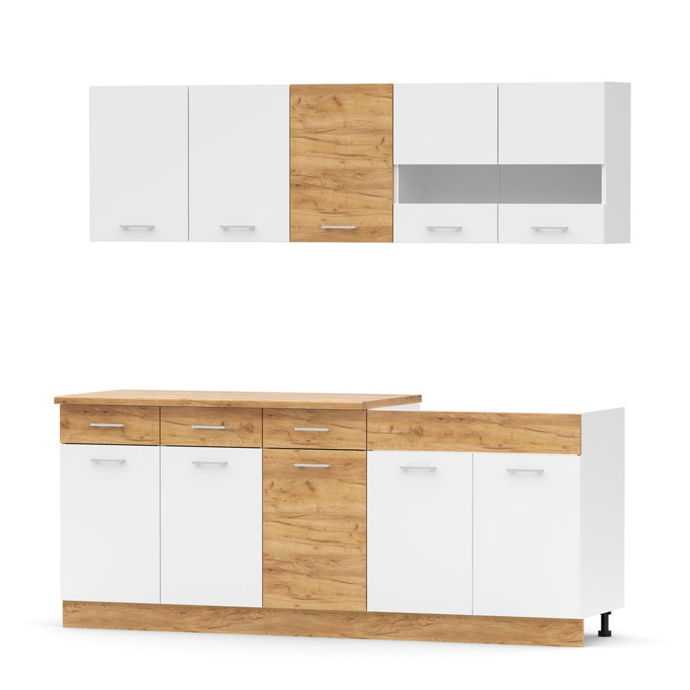Cucina monoblocco 200 cm Erika in colore bianco e rovere