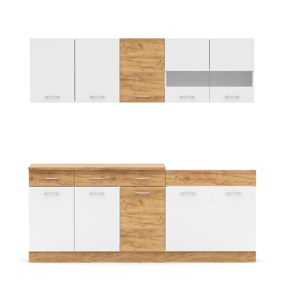 Cucina monoblocco 200 cm Erika in colore bianco e rovere