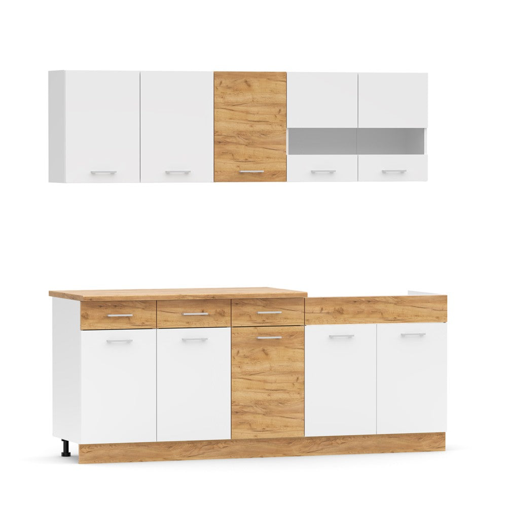 Cucina monoblocco 200 cm Erika in colore bianco e rovere