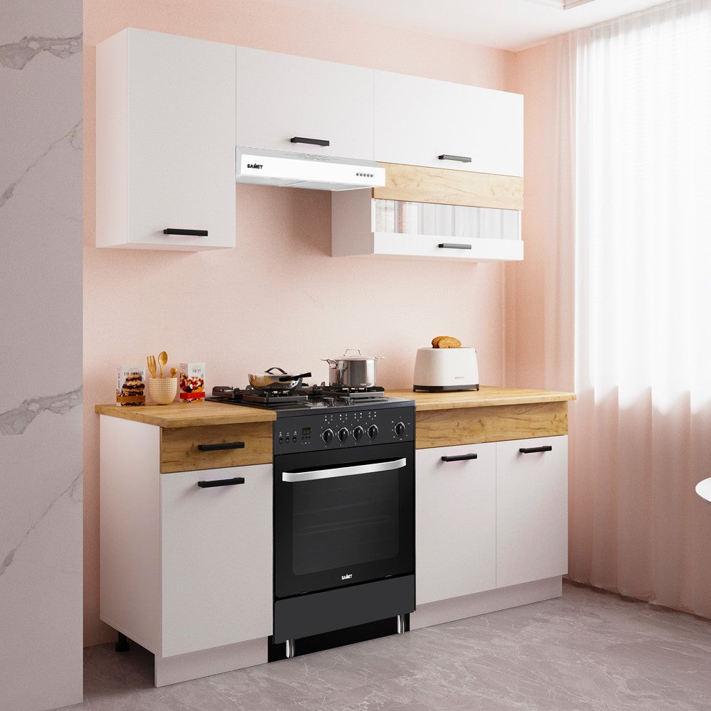 Cucina monoblocco Nina 180 cm. in colore bianco e rovere elettrodomestici esclusi