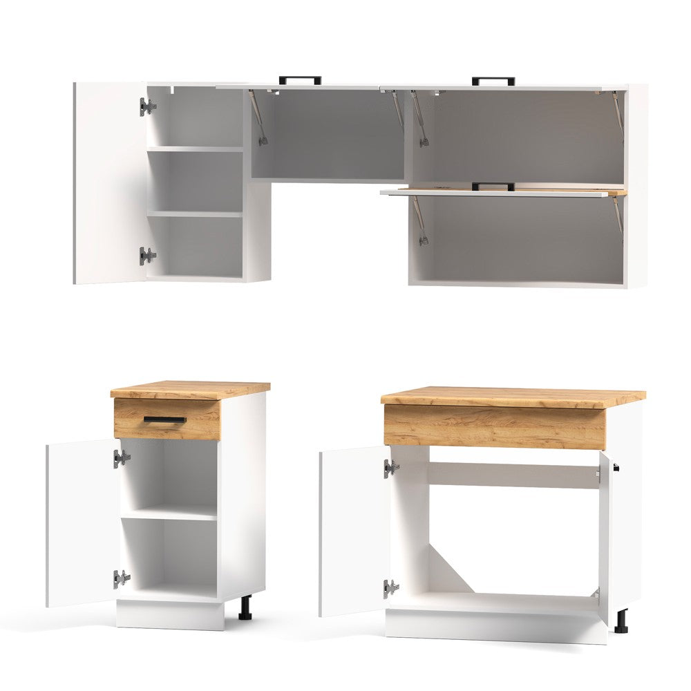 Cucina monoblocco Nina 180 cm. in colore bianco e rovere elettrodomestici esclusi