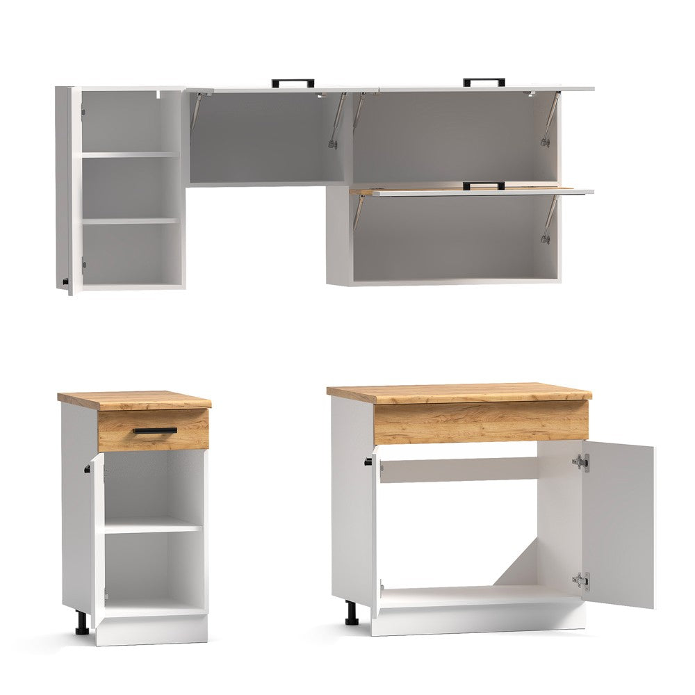 Cucina monoblocco Nina 180 cm. in colore bianco e rovere elettrodomestici esclusi