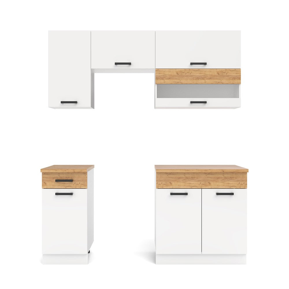 Cucina monoblocco Nina 180 cm. in colore bianco e rovere elettrodomestici esclusi