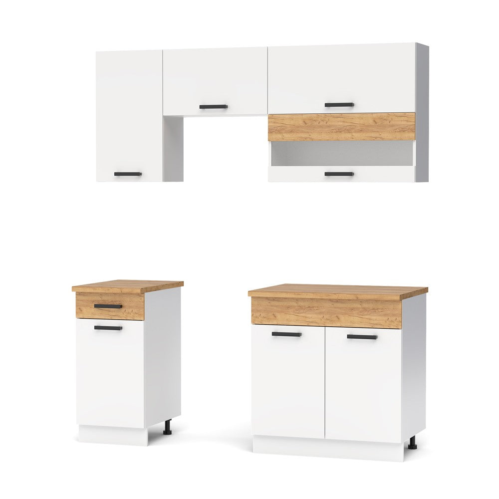 Cucina monoblocco Nina 180 cm. in colore bianco e rovere elettrodomestici esclusi