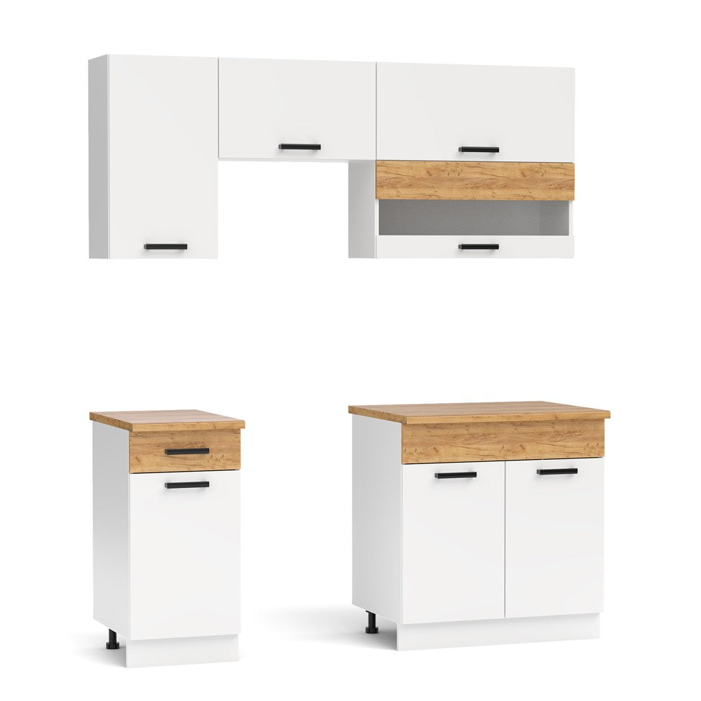 Cucina monoblocco Nina 180 cm. in colore bianco e rovere elettrodomestici esclusi