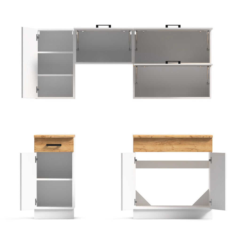 Cucina monoblocco Nina 180 cm. in colore bianco e rovere elettrodomestici esclusi