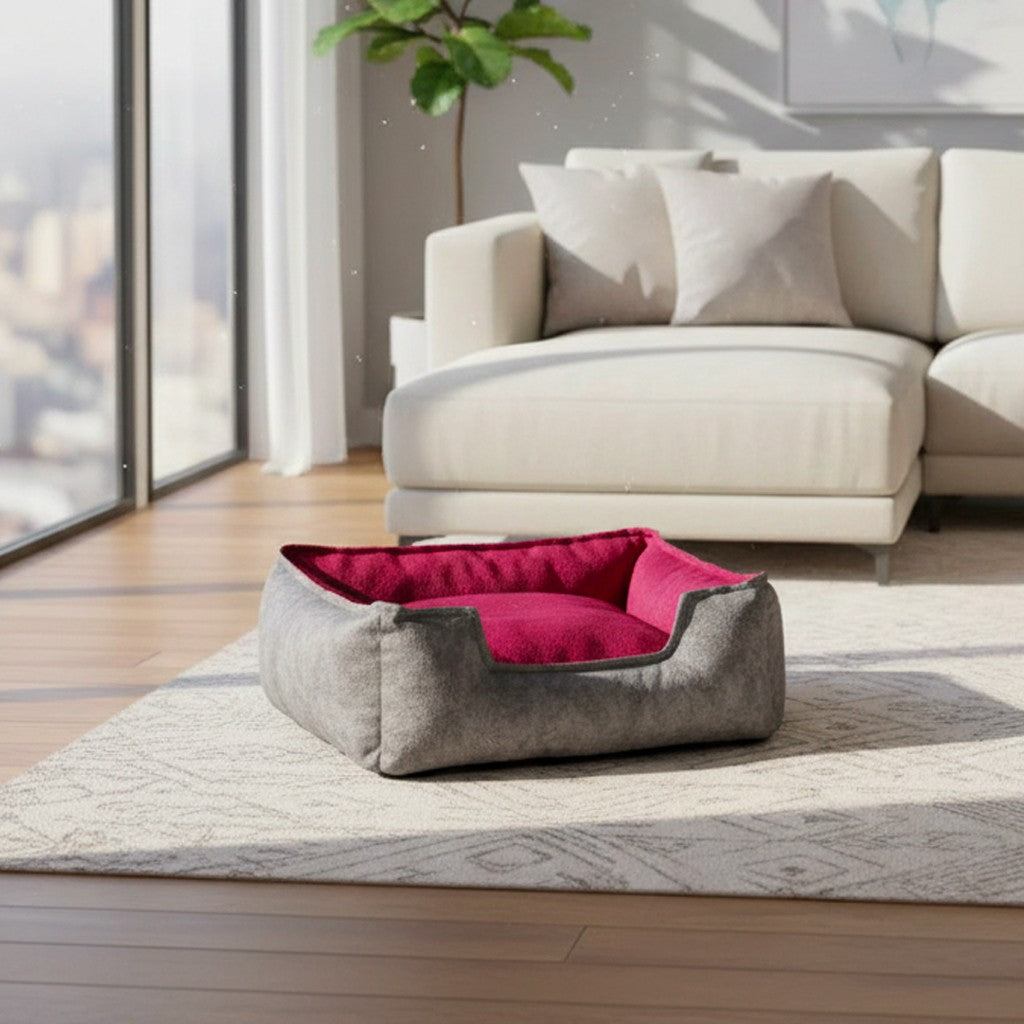 Cuscino per animali domestici Limy in tessuto colore grigio e bordeaux