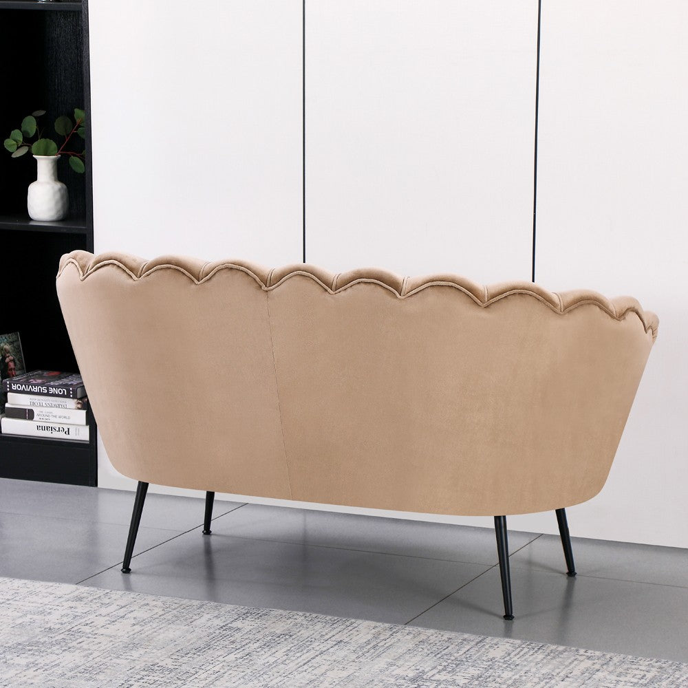 Divano a conchiglia Orel in velluto UF910-1 beige e gambe nere