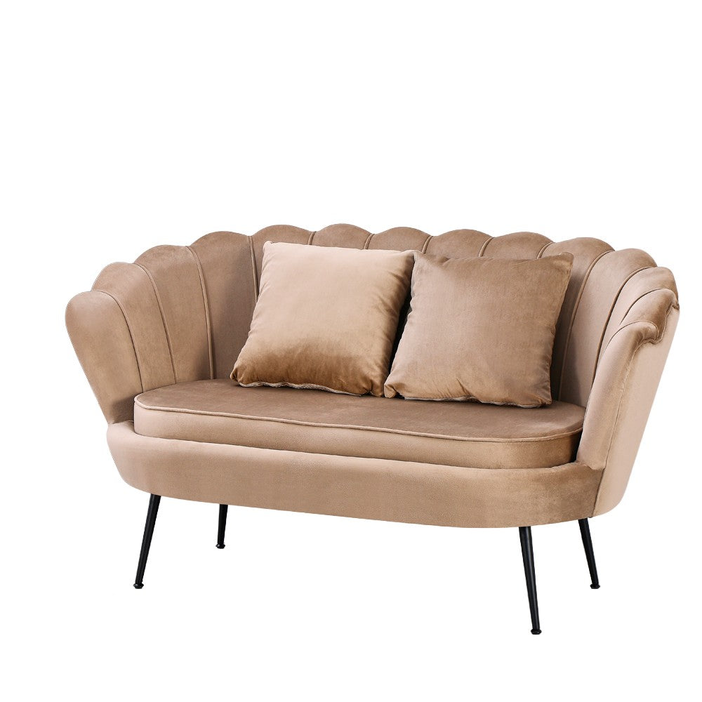 Divano a conchiglia Orel in velluto UF910-1 beige e gambe nere