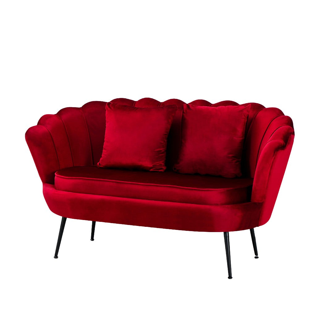 Divano a conchiglia Orel in velluto UF910-11 rosso e gambe nere