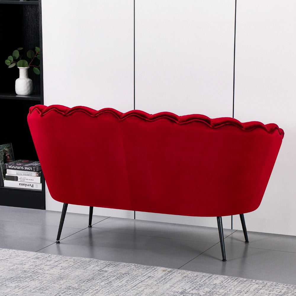 Divano a conchiglia Orel in velluto UF910-11 rosso e gambe nere