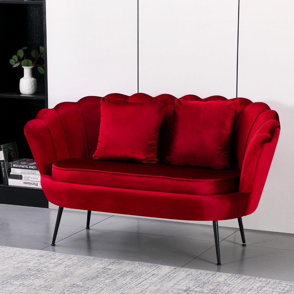 Divano a conchiglia Orel in velluto UF910-11 rosso e gambe nere