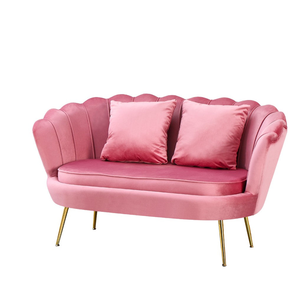 Divano a conchiglia Orel in velluto UF910-7 rosa e gambe oro