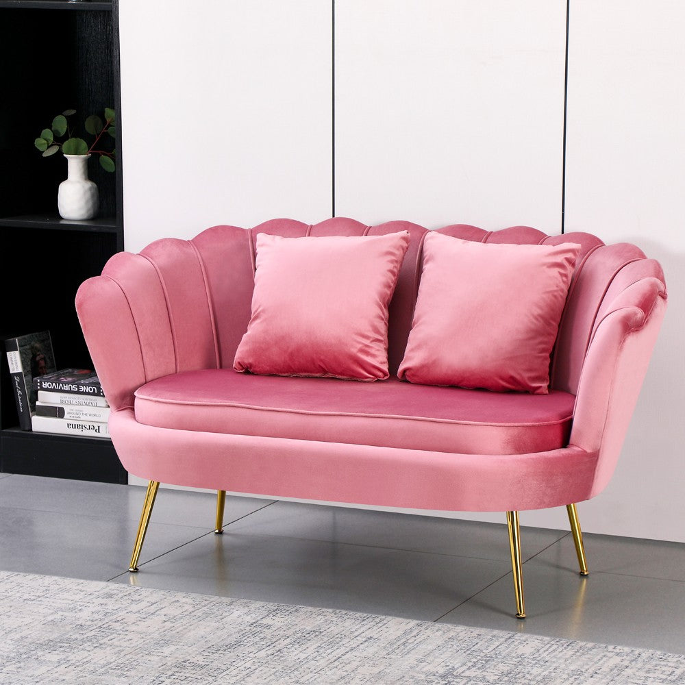 Divano a conchiglia Orel in velluto UF910-7 rosa e gambe oro